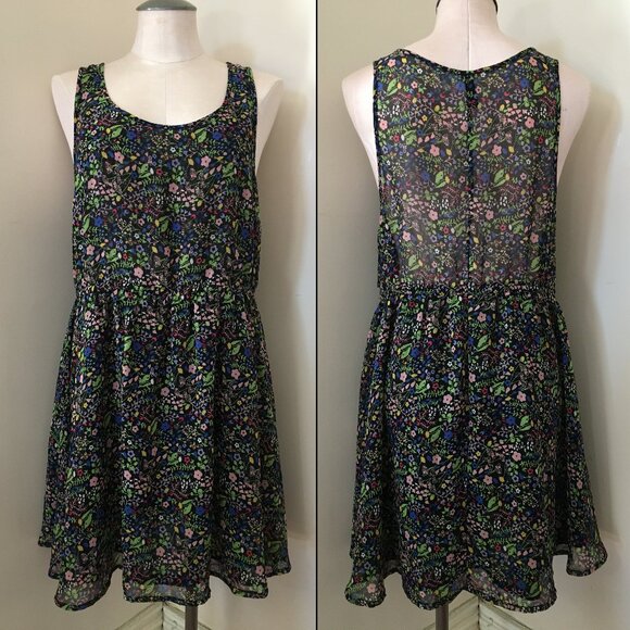 [Divided by H&M] Sheer Floral Scoop Neck Sundress | 12 | Good - Picture 1 of 11